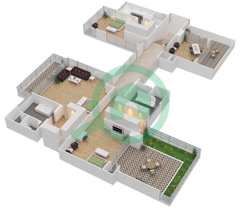 Нест - Вилла 4 Cпальни планировка Тип A1-L First Floor interactive3D