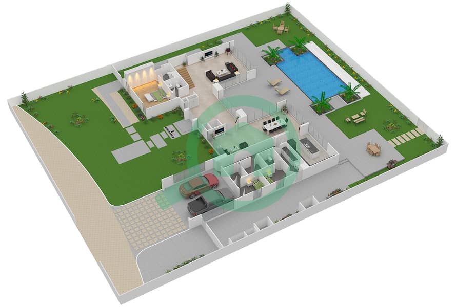 鸟巢别墅区 - 4 卧室别墅类型A1-R戶型图 Ground Floor interactive3D