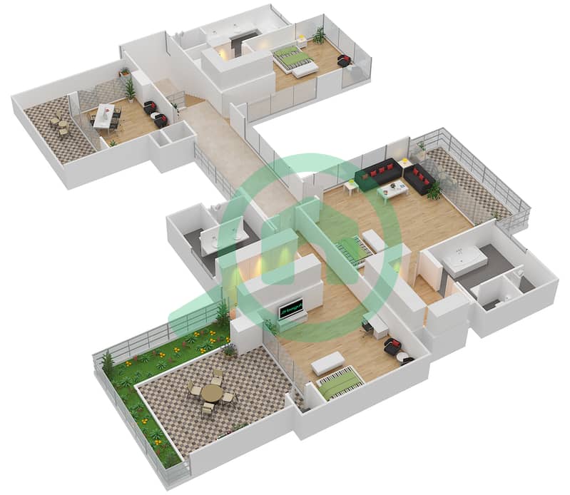 Нест - Вилла 4 Cпальни планировка Тип A1-R First Floor interactive3D