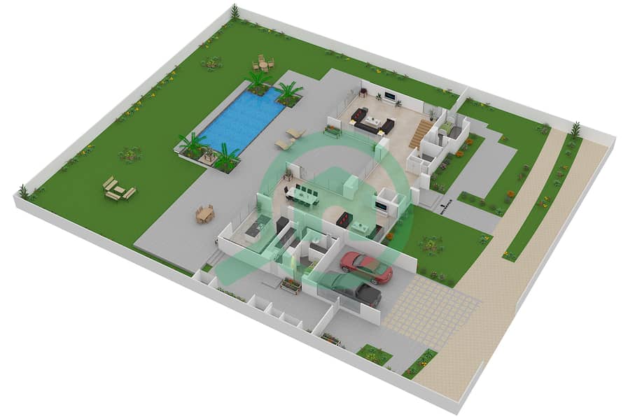 المخططات الطابقية لتصميم النموذج A2-L فیلا 4 غرف نوم - ذا نست Ground Floor interactive3D