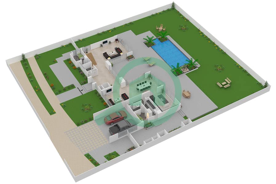 Нест - Вилла 4 Cпальни планировка Тип A2-R Ground Floor interactive3D