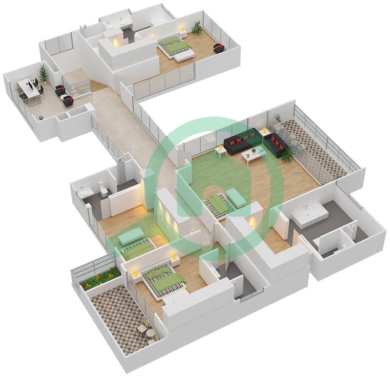 Нест - Вилла 4 Cпальни планировка Тип A2-R First Floor interactive3D