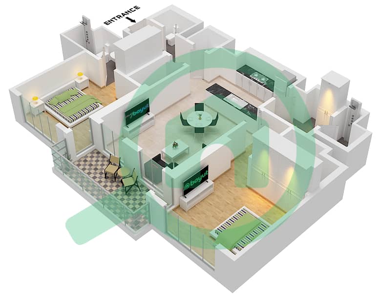 Крест Гранде - Апартамент 2 Cпальни планировка Тип/мера L/UNIT 6 FLOOR 15-22,24 Unit 06 Floor 15-22,24-41 interactive3D