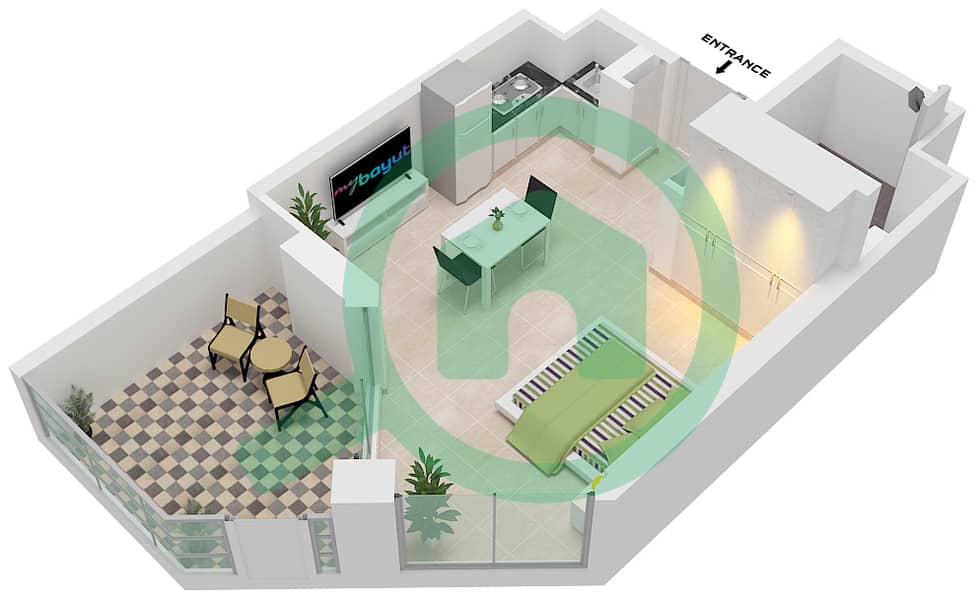 المخططات الطابقية لتصميم الوحدة 1,10/FLOOR 1 شقة استوديو - اربان اواسيز من ميسوني Floor 1 interactive3D