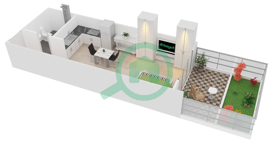 المخططات الطابقية لتصميم النموذج / الوحدة 2/G09 شقة استوديو - كريستال ريزيدنس interactive3D