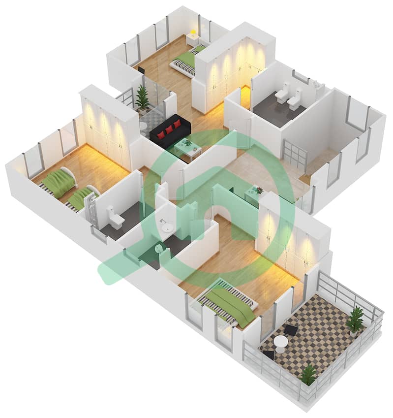 Насим - Вилла 3 Cпальни планировка Тип B interactive3D