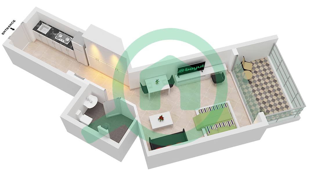 Regalia by Deyaar - Studio Apartment Type ST-A FLOOR 2-25,28-46 Floor plan ST-A Floor 2-25,28-46 interactive3D