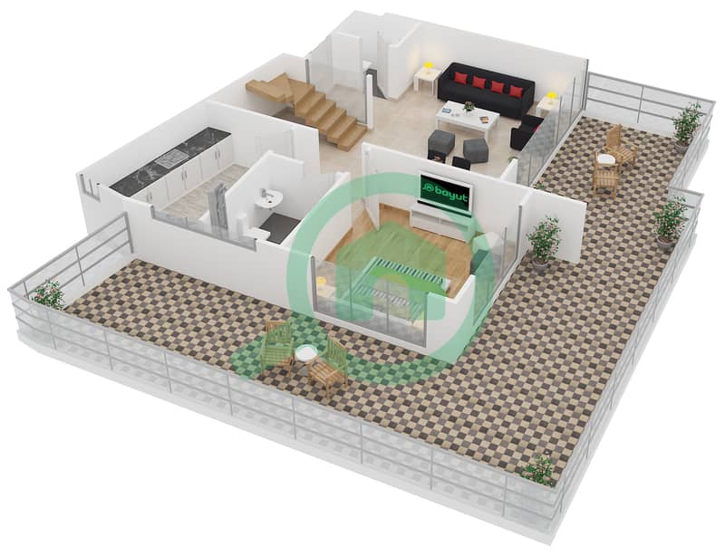 水晶公寓 - 3 卧室公寓类型／单位DUPLEX 2/436戶型图 Lower Floor interactive3D