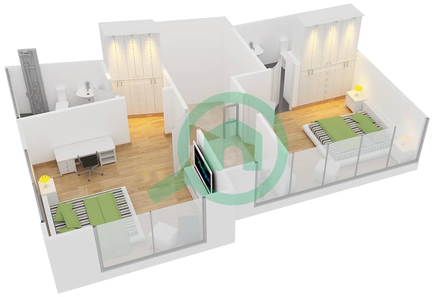 المخططات الطابقية لتصميم النموذج / الوحدة DUPLEX 2/436 شقة 3 غرف نوم - كريستال ريزيدنس Upper Floor interactive3D