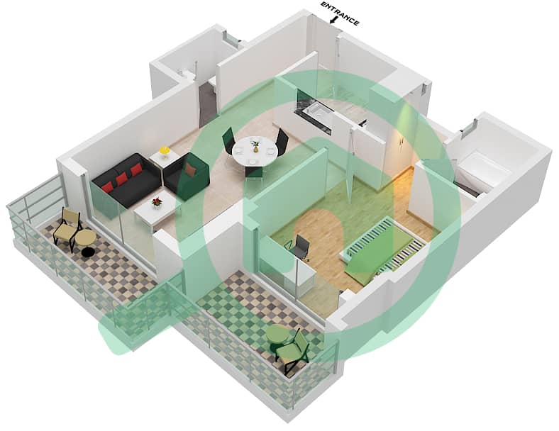 帝国公寓 - 1 卧室公寓单位5戶型图 Unit 5 interactive3D