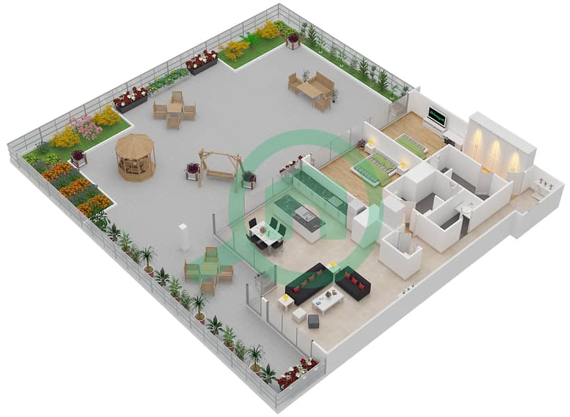 المخططات الطابقية لتصميم الوحدة 303 شقة 2 غرفة نوم - برج دي تي 1 interactive3D