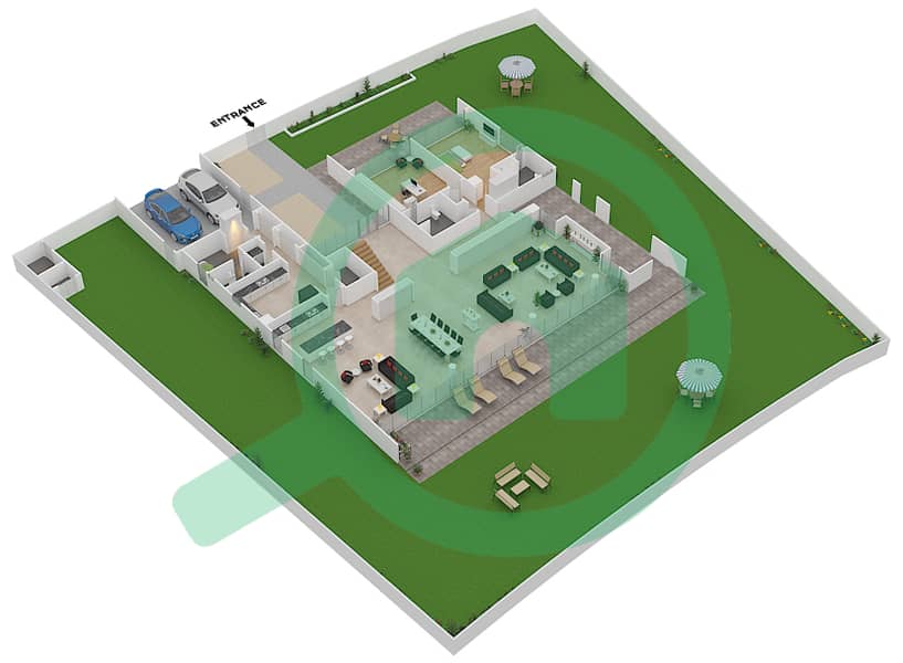المخططات الطابقية لتصميم النموذج B1 CONTEMPORARY فیلا 6 غرف نوم - غولف بلايس Ground Floor interactive3D