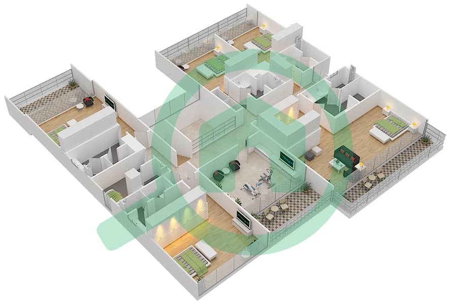 المخططات الطابقية لتصميم النموذج B1 CONTEMPORARY فیلا 6 غرف نوم - غولف بلايس First Floor interactive3D