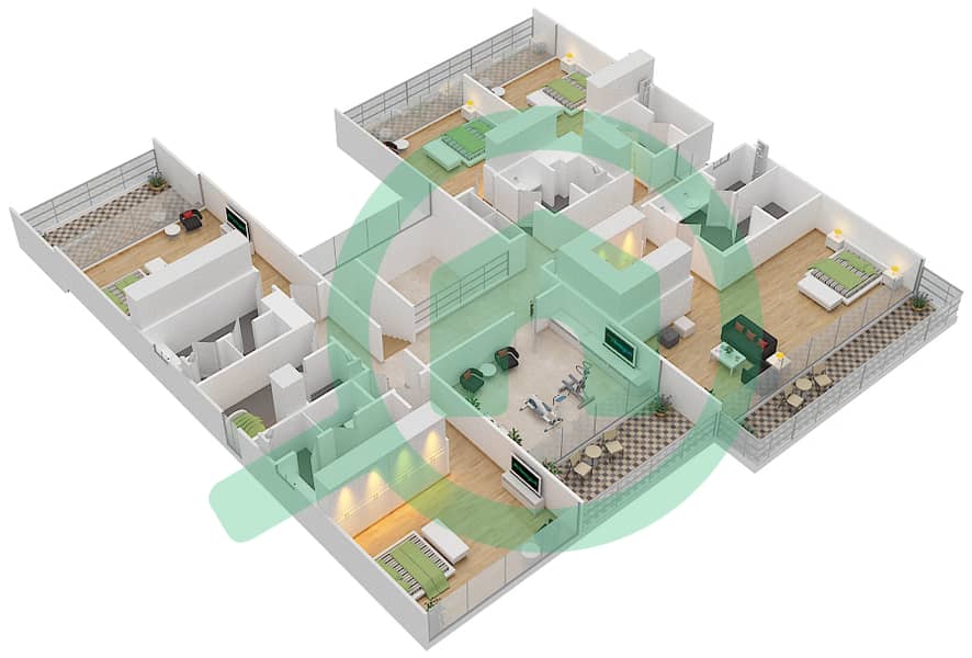 Golf Place - 6 Bedroom Villa Type B1 CONTEMPORARY Floor plan First Floor interactive3D