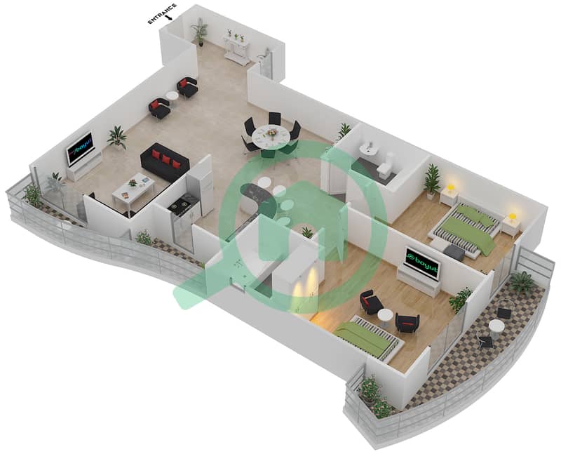 Zenith Tower A1 - 2 Bedroom Apartment Unit 10 Floor plan interactive3D