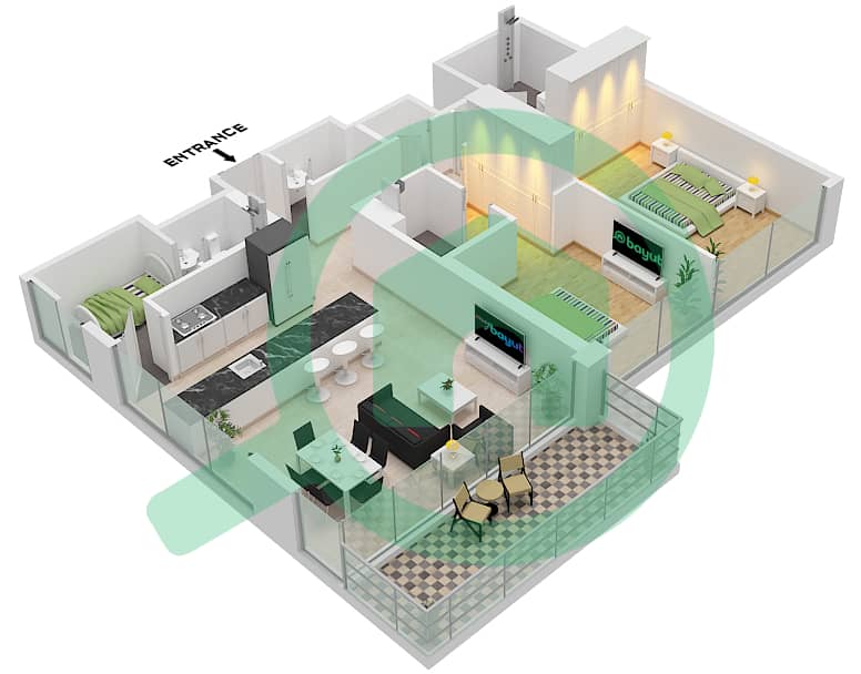 Naya at District One - 2 Bedroom Apartment Unit 3 FLOOR 3-13,14-18 Floor plan Unit 3 Floor 3-13,14-18 interactive3D