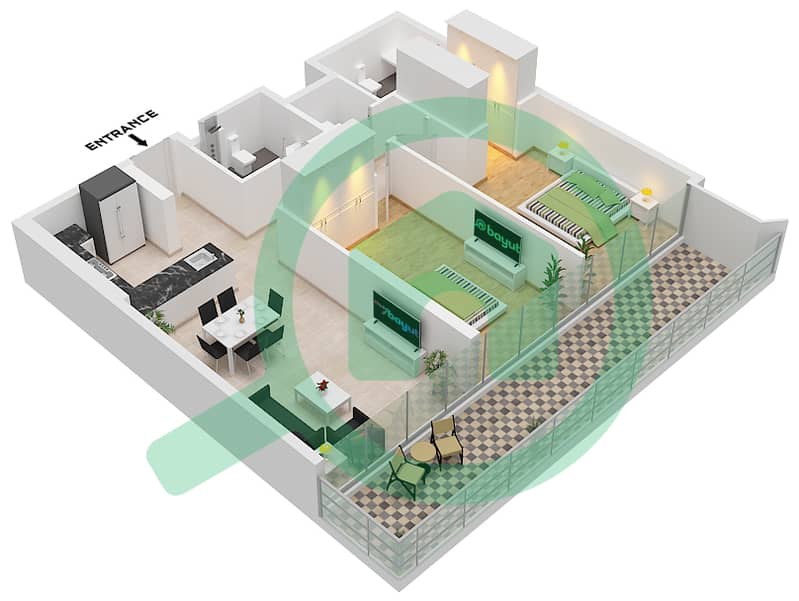 المخططات الطابقية لتصميم الوحدة 4 GROUND FLOOR شقة 2 غرفة نوم - نايا في ديستريكت ون Unit 4 Ground Floor interactive3D
