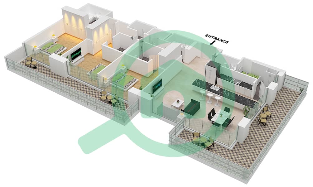 المخططات الطابقية لتصميم الوحدة 6 FLOOR 3-13 شقة 3 غرف نوم - نايا في ديستريكت ون Unit 6 Floor 3-13 interactive3D