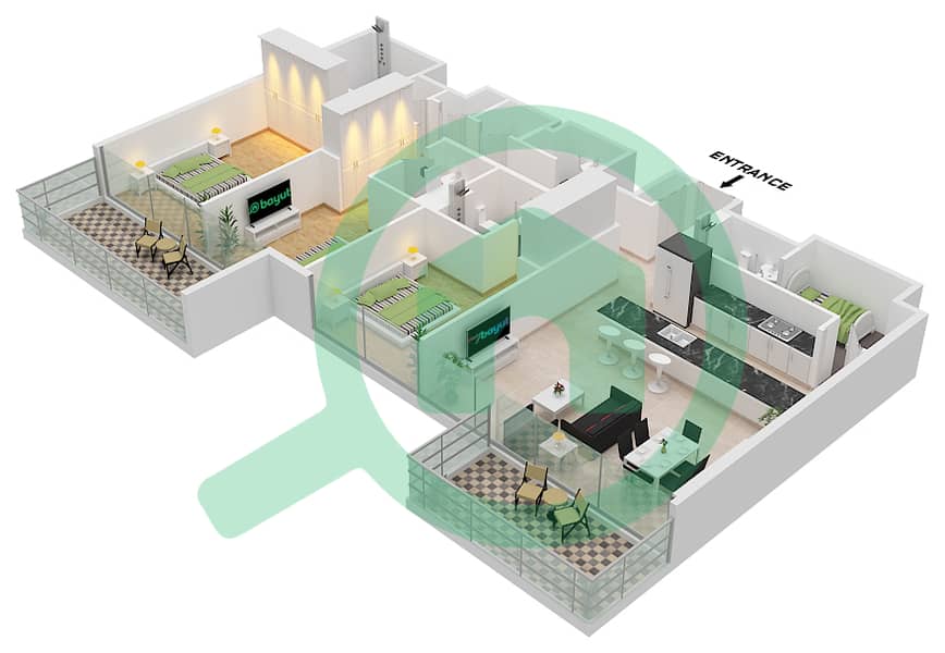 Naya at District One - 3 Bedroom Apartment Unit 1 FLOOR 19 Floor plan Unit 1 Floor 19 interactive3D