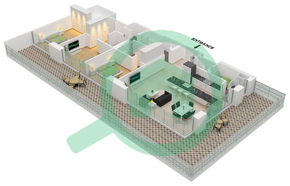 Ная ат Дистрикт Оне - Апартамент 3 Cпальни планировка Единица измерения 2 GROUND FLOOR Unit 2 Ground Floor interactive3D