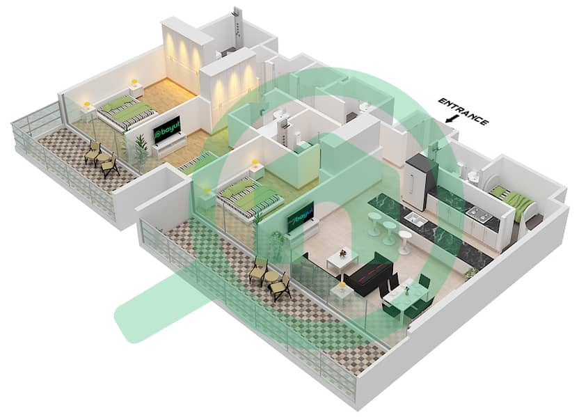 Naya at District One - 3 Bedroom Apartment Unit 2 FLOOR 1 Floor plan Unit 2 Floor 1 interactive3D