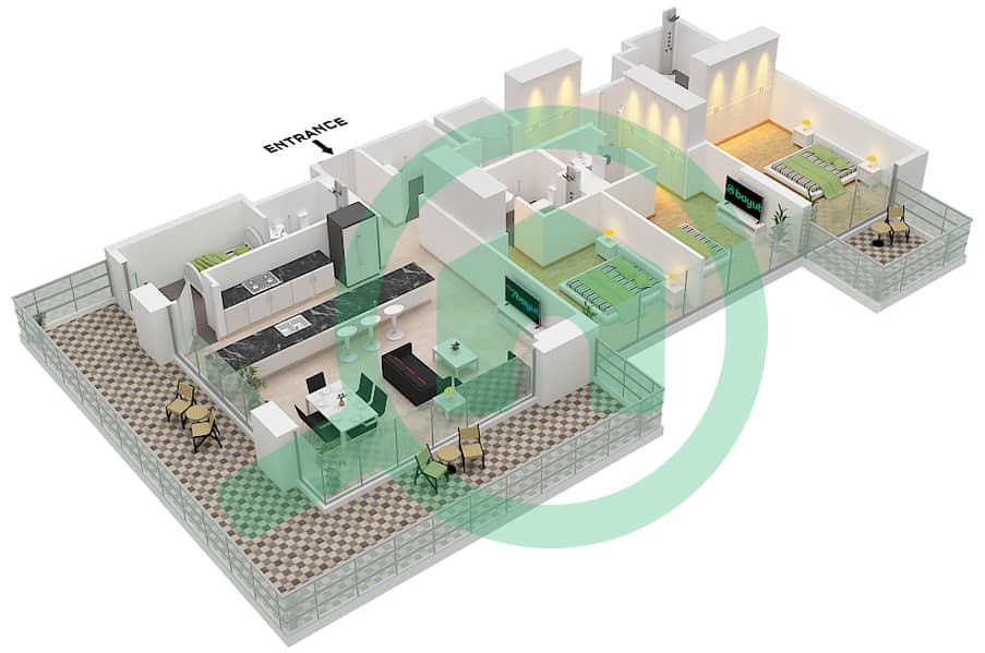 المخططات الطابقية لتصميم الوحدة 4 FLOOR 1 شقة 3 غرف نوم - نايا في ديستريكت ون Unit 4 Floor 1 interactive3D