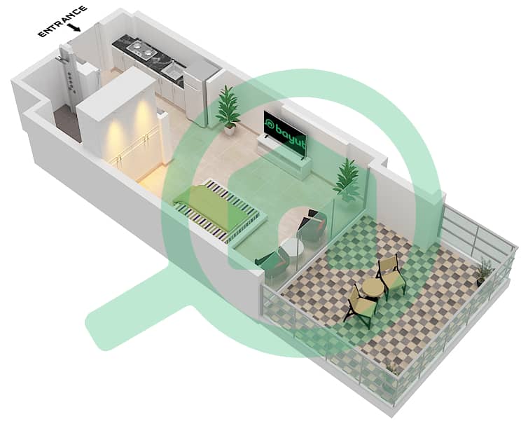 المخططات الطابقية لتصميم النموذج 1A FLOOR 1 شقة استوديو - عزيزي ريفييرا 23 Floor 1 interactive3D