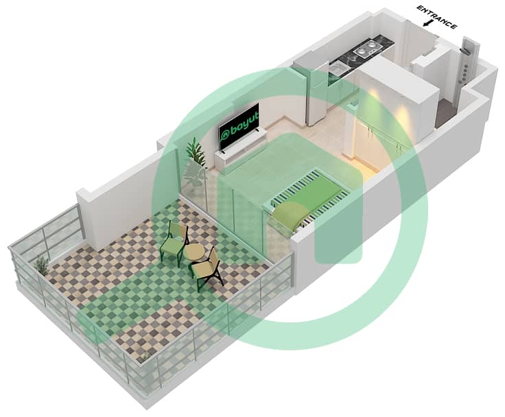 المخططات الطابقية لتصميم النموذج 2A FLOOR 1 شقة استوديو - عزيزي ريفييرا 23 Floor 1 interactive3D