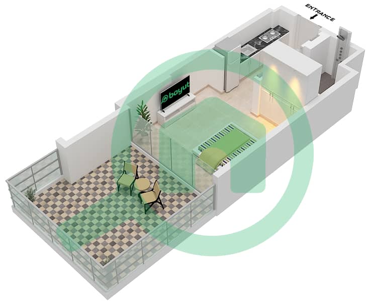 阿齐兹里维埃拉23号楼 - 单身公寓类型2A FLOOR 1戶型图 Floor 1 interactive3D