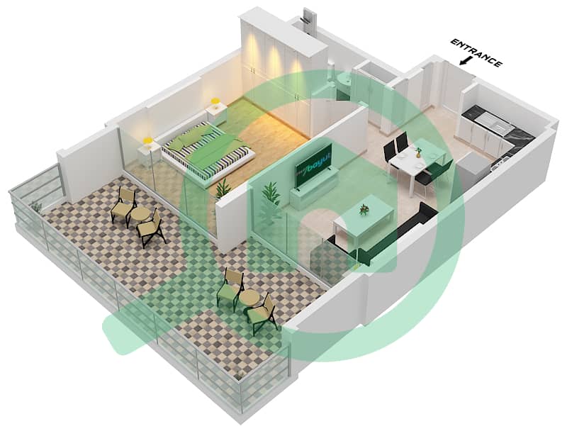 阿齐兹里维埃拉23号楼 - 1 卧室公寓类型1A FLOOR 1戶型图 Floor 1 interactive3D