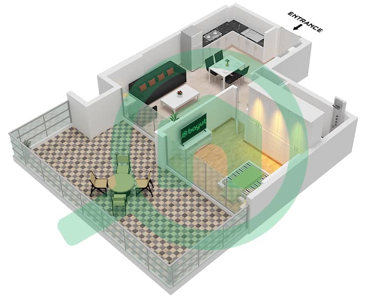 阿齐兹里维埃拉23号楼 - 1 卧室公寓类型2A FLOOR 1戶型图 Floor 1 interactive3D