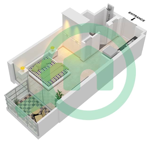 Азизи Ривьера 23 - Апартамент Студия планировка Тип 1B FLOOR 2-10 Floor 2-10 interactive3D