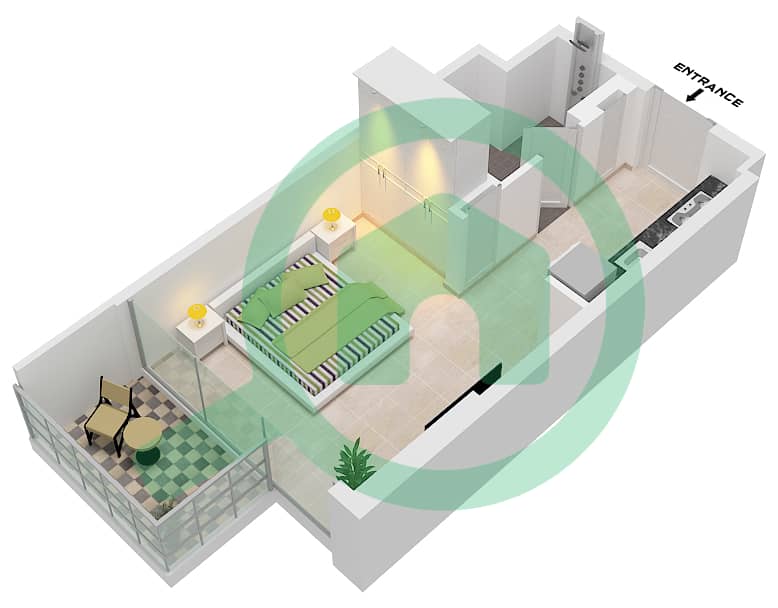 阿齐兹里维埃拉23号楼 - 单身公寓类型2B FLOOR 2-10戶型图 Floor 2-10 interactive3D