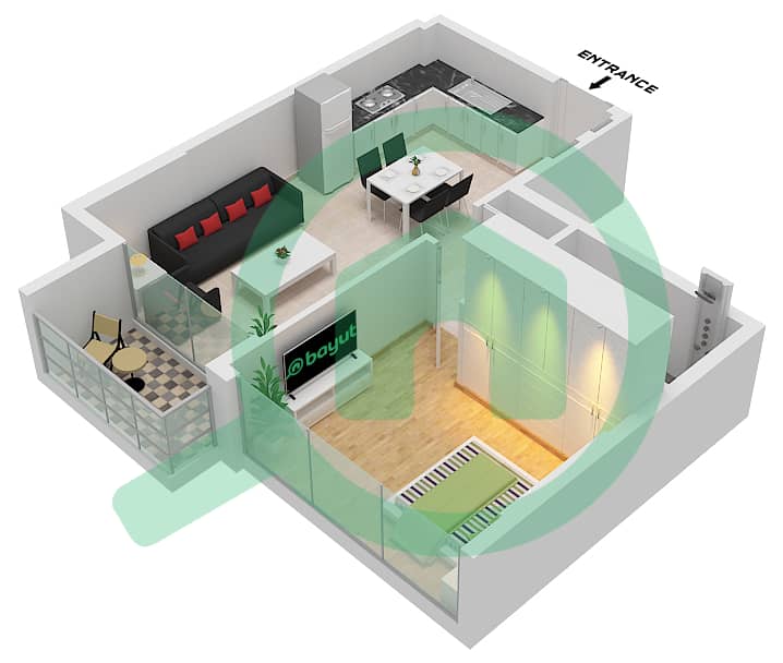 阿齐兹里维埃拉23号楼 - 1 卧室公寓类型2B FLOOR 2-10戶型图 Floor 2-10 interactive3D
