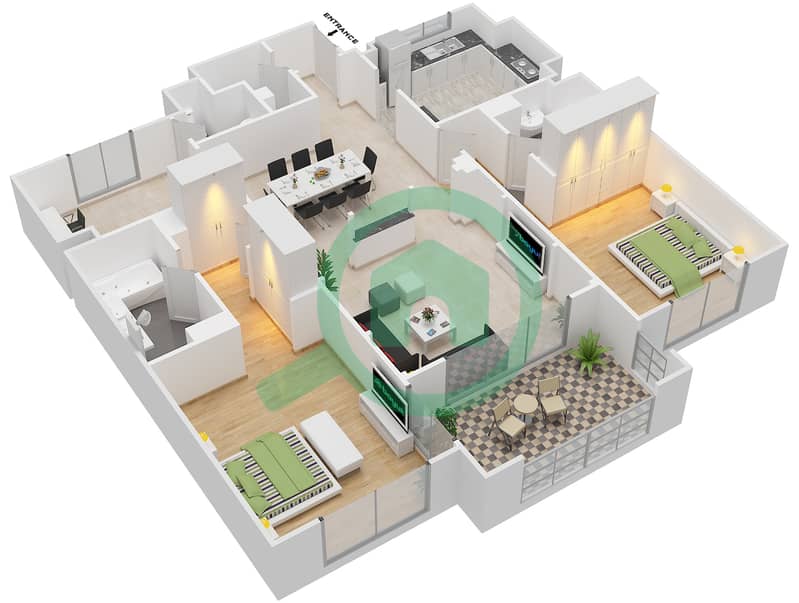 Attareen - 2 Bedroom Apartment Unit 4215 Floor plan interactive3D