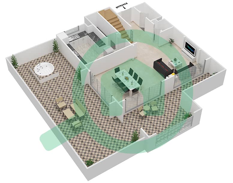 المخططات الطابقية لتصميم الوحدة 2232 شقة 2 غرفة نوم - عطارين interactive3D