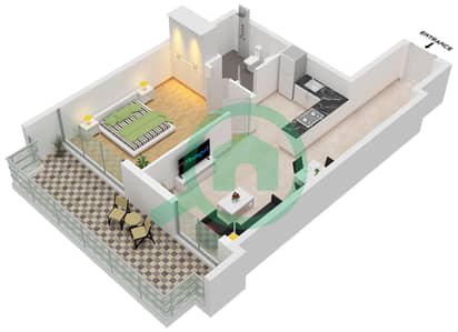 المخططات الطابقية لتصميم الوحدة 616 شقة 1 غرفة نوم - دوسيت برنسيس ريجاس