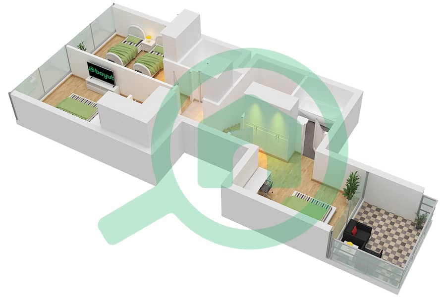 المخططات الطابقية لتصميم النموذج B DUPLEX شقة 3 غرف نوم - بيرلا 1 First FLoor interactive3D