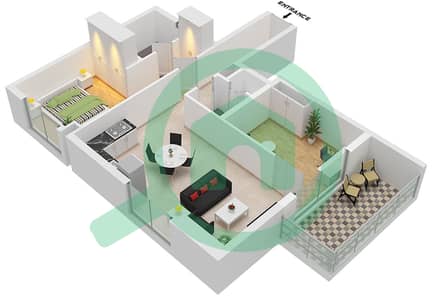 المخططات الطابقية لتصميم النموذج / الوحدة G / UNIT 4 FLOOR 6,9,1 شقة 1 غرفة نوم - سكن RA1N