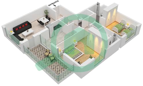 RA1N Residence - 2 卧室公寓类型／单位B / UNIT 6 FLOOR 5,7-8戶型图