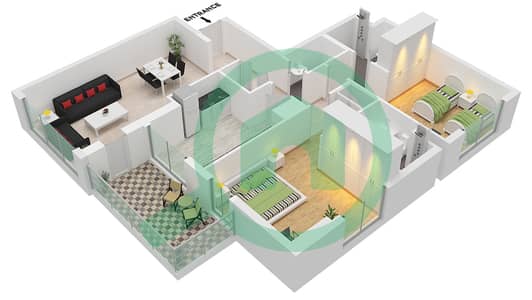 RA1N Residence - 2 卧室公寓类型／单位D / UNIT 6 FLOOR 6,9,1戶型图