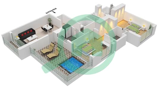 المخططات الطابقية لتصميم النموذج / الوحدة B / UNIT 2 FLOOR 25 شقة 2 غرفة نوم - سكن RA1N