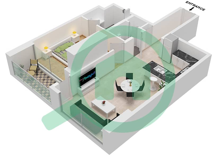 المخططات الطابقية لتصميم النموذج / الوحدة A / UNIT 1 FLOOR 5 شقة 1 غرفة نوم - سكن RA1N Type A Unit 1 Floor 5,7-23 interactive3D