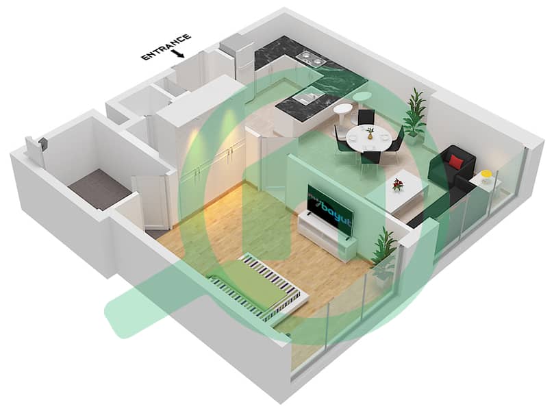 المخططات الطابقية لتصميم النموذج / الوحدة C / UNIT 3 FLOOR 5,7 شقة 1 غرفة نوم - سكن RA1N Type C Unit 3 Floor 5,7-8,10-11,13-14,16-17,19-20,22-23 interactive3D