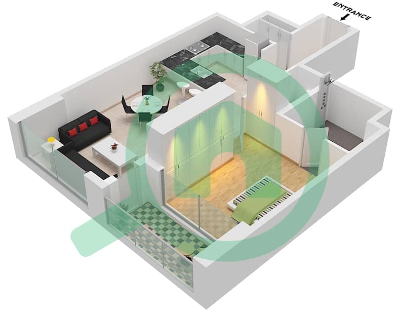 المخططات الطابقية لتصميم النموذج / الوحدة E / UNIT 5 FLOOR 5-23 شقة 1 غرفة نوم - سكن RA1N Type E Unit 5 Floor 5-23 interactive3D