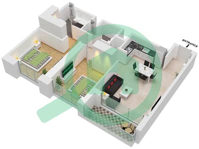 المخططات الطابقية لتصميم الوحدة 10 FLOOR 02-07 شقة 2 غرفة نوم - كريك ووترز