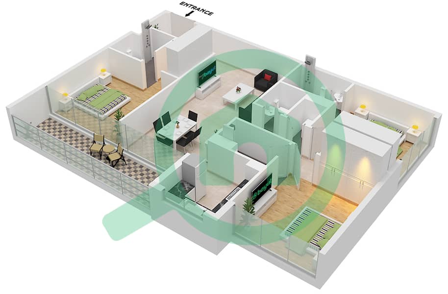 المخططات الطابقية لتصميم النموذج 01 شقة 3 غرف نوم - كيوتو من ORO24 interactive3D