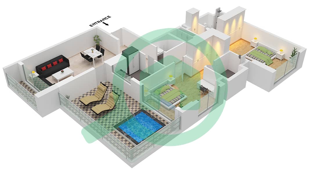 RA1N Residence - 2 Bedroom Apartment Type/unit B / UNIT 2 FLOOR 25 Floor plan Type B Unit 2 Floor 25 interactive3D