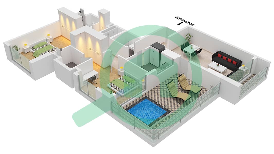 RA1N Residence - 2 卧室公寓类型／单位C / UNIT 3 FLOOR 25戶型图 Type C Unit 3 Floor 25 interactive3D