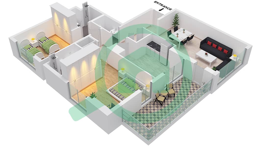 RA1N Residence - 2 Bedroom Apartment Type/unit A / UNIT 7 FLOOR 5,7-8 Floor plan Type A Unit 7 Floor 5,7-8,10-11,13-14,16-17,19-20,22-23 interactive3D
